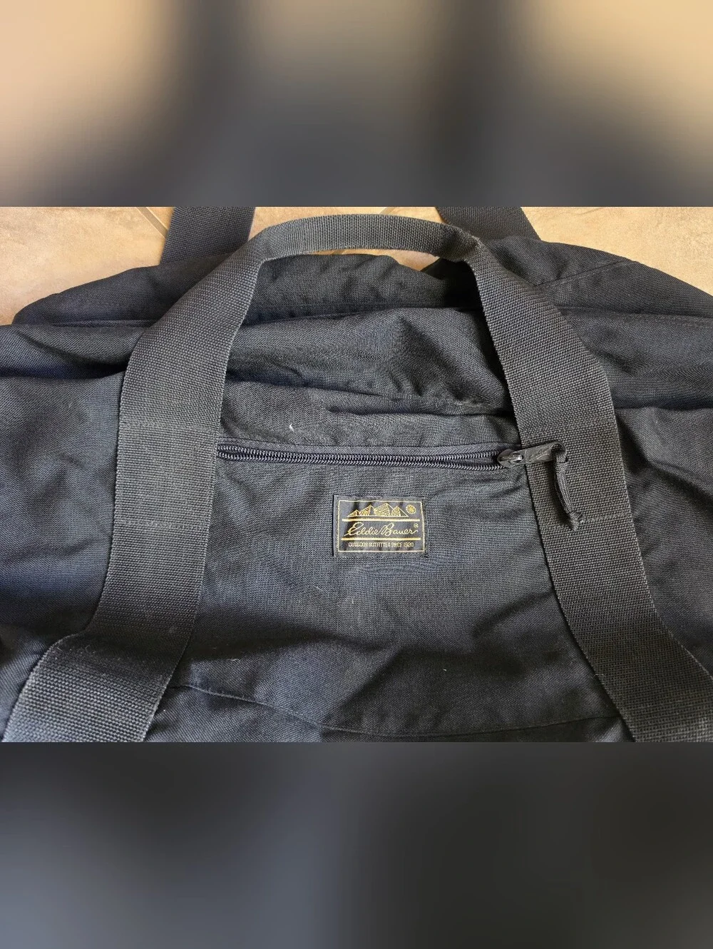 Eddie Bauer Classic Black Canvas Duffel Bag - EUC